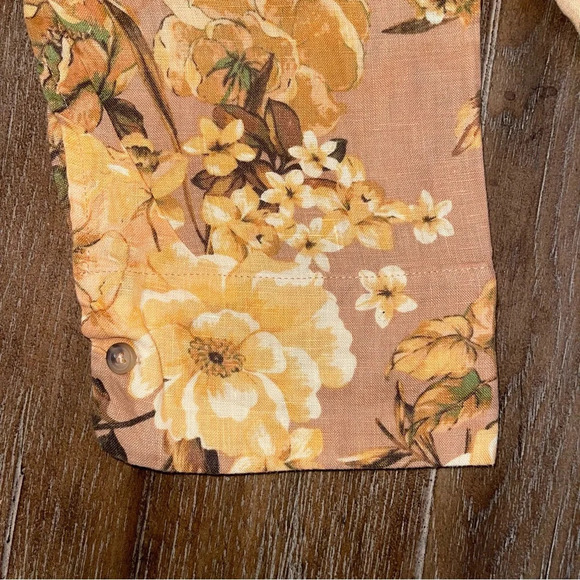 MNG Linen Blouse Women’s Sz 6 Floral Button Up Fall Nude Floral Oversized Sz 6 - Picture 5 of 11